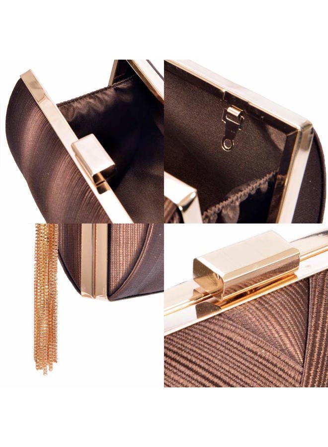 Zebrum Womens Evening Clutch Bag Designer Evening Handbag Hand Bag,Lady Party Wedding Clutch Purse, Elegant Tassel-brown - Image 2