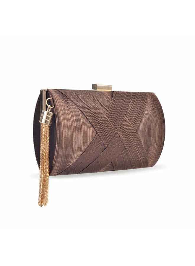 Zebrum Womens Evening Clutch Bag Designer Evening Handbag Hand Bag,Lady Party Wedding Clutch Purse, Elegant Tassel-brown - Image 1