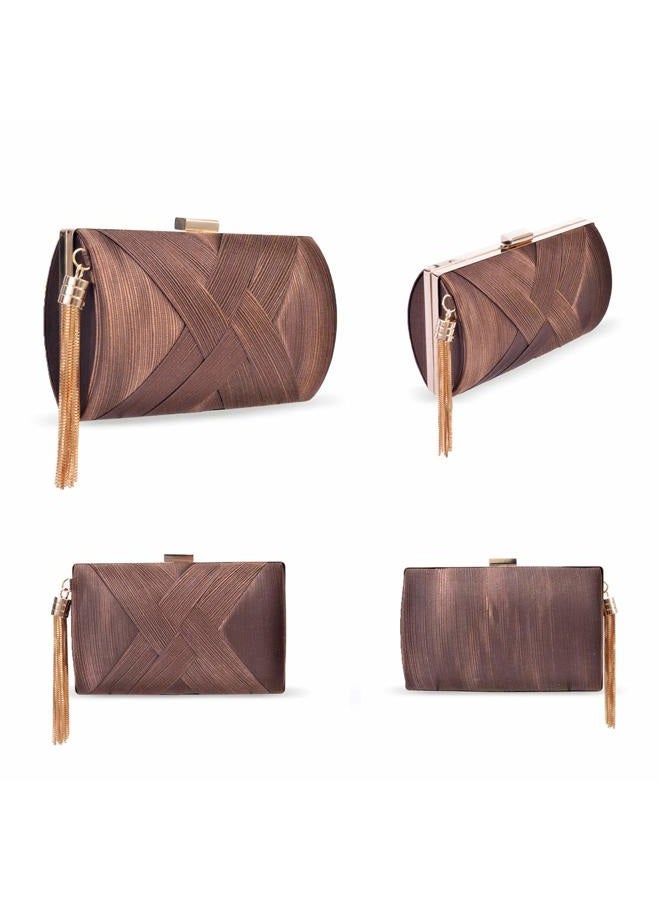 Zebrum Womens Evening Clutch Bag Designer Evening Handbag Hand Bag,Lady Party Wedding Clutch Purse, Elegant Tassel-brown - Image 5