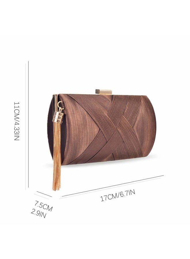 Zebrum Womens Evening Clutch Bag Designer Evening Handbag Hand Bag,Lady Party Wedding Clutch Purse, Elegant Tassel-brown - Image 3