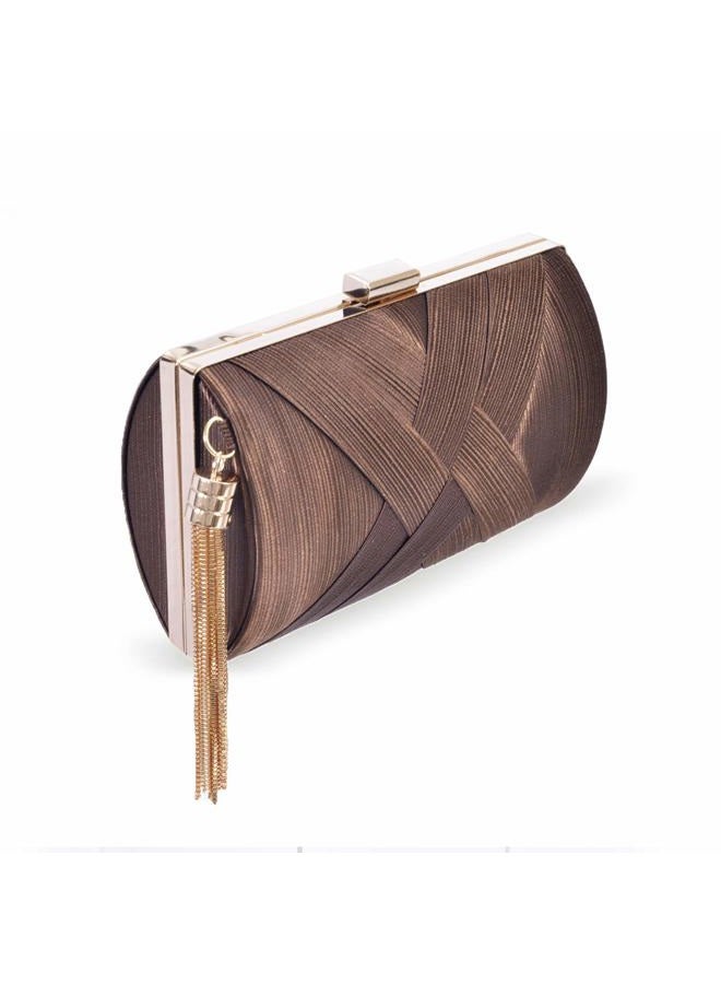 Zebrum Womens Evening Clutch Bag Designer Evening Handbag Hand Bag,Lady Party Wedding Clutch Purse, Elegant Tassel-brown - Image 4