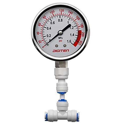 DIGITEN 3/8" Water Pressure Gauge Meter 0-1.6MPa 0-220psi for Reverse Osmosis System Pump ¡­ - Image 1