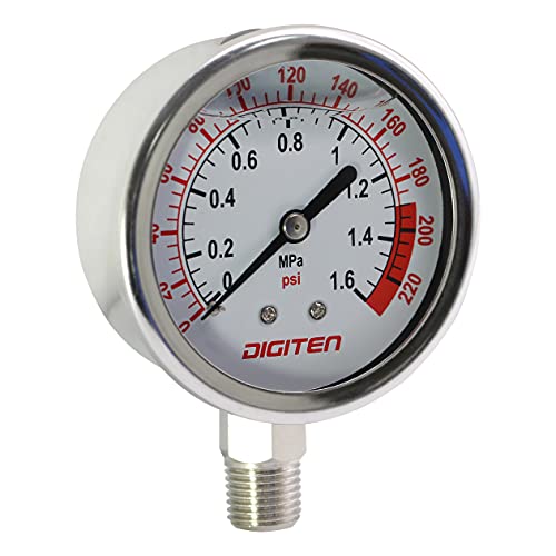 DIGITEN 3/8" Water Pressure Gauge Meter 0-1.6MPa 0-220psi for Reverse Osmosis System Pump ¡­ - Image 2
