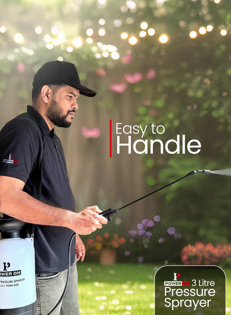 POWERON 3-Litre Hand Pressure Sprayer – Adjustable Nozzle, Safety Valve, and Ergonomic Pump for Garden, Home, and Car Use - Image 2