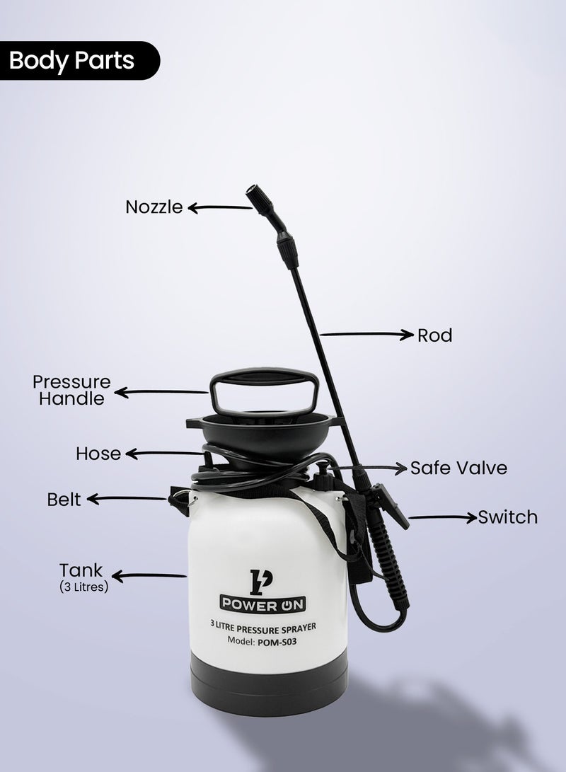 POWERON 3-Litre Hand Pressure Sprayer – Adjustable Nozzle, Safety Valve, and Ergonomic Pump for Garden, Home, and Car Use - Image 5