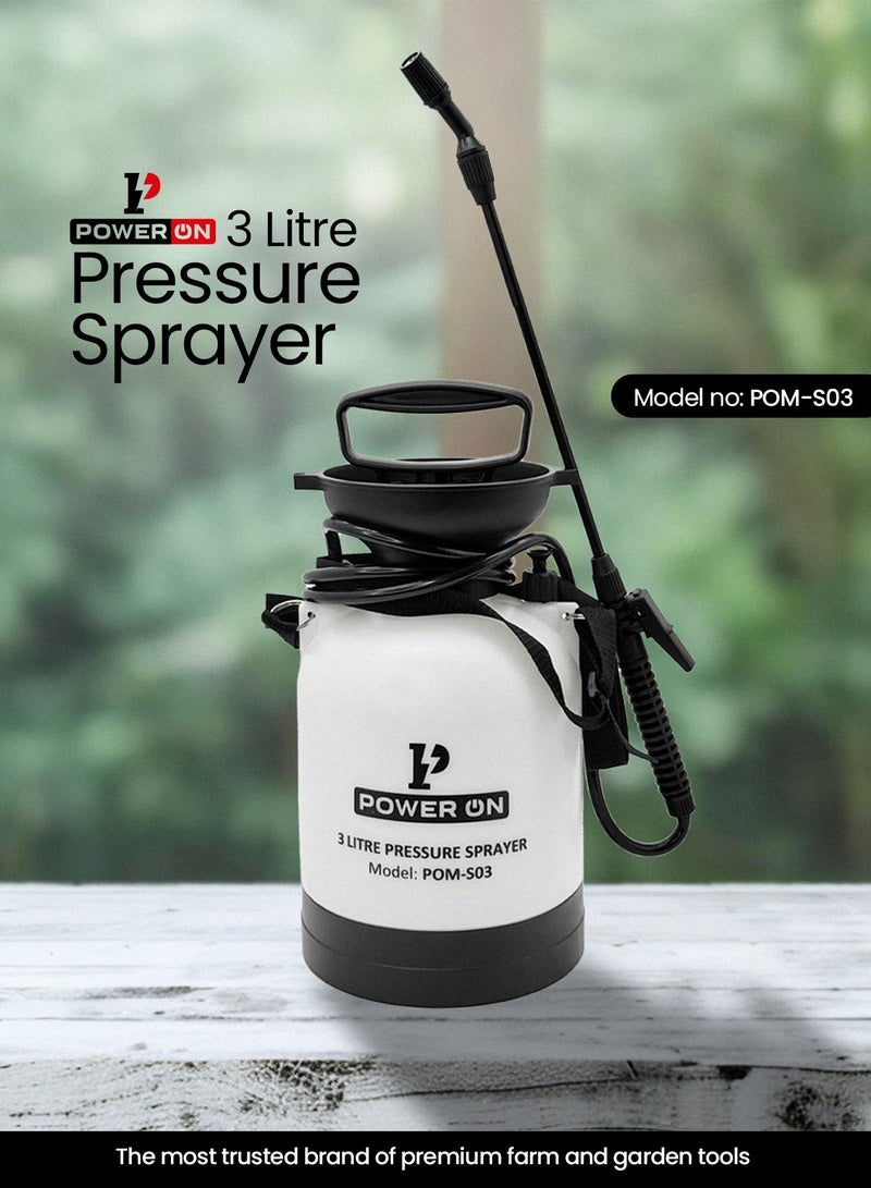 POWERON 3-Litre Hand Pressure Sprayer – Adjustable Nozzle, Safety Valve, and Ergonomic Pump for Garden, Home, and Car Use - Image 3
