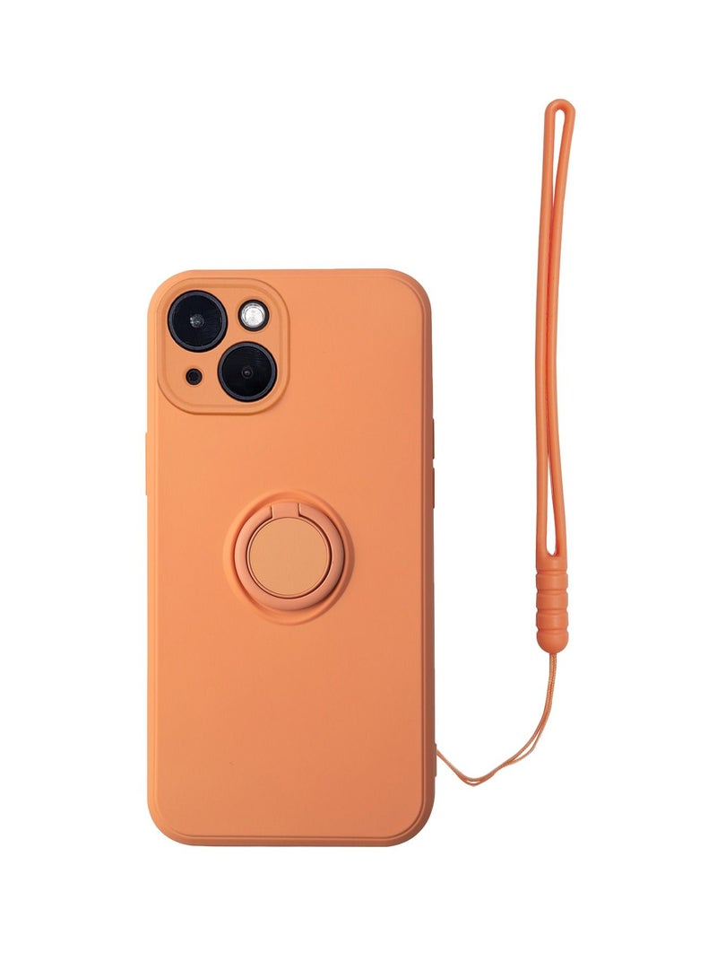 Case for iPhone 14 , Silicone Case with Ring 360°rotatable Kickstand Cover Support Magnetic Car Mount，Protective Cover with Strap Lanyard (Orange)  - Image 1