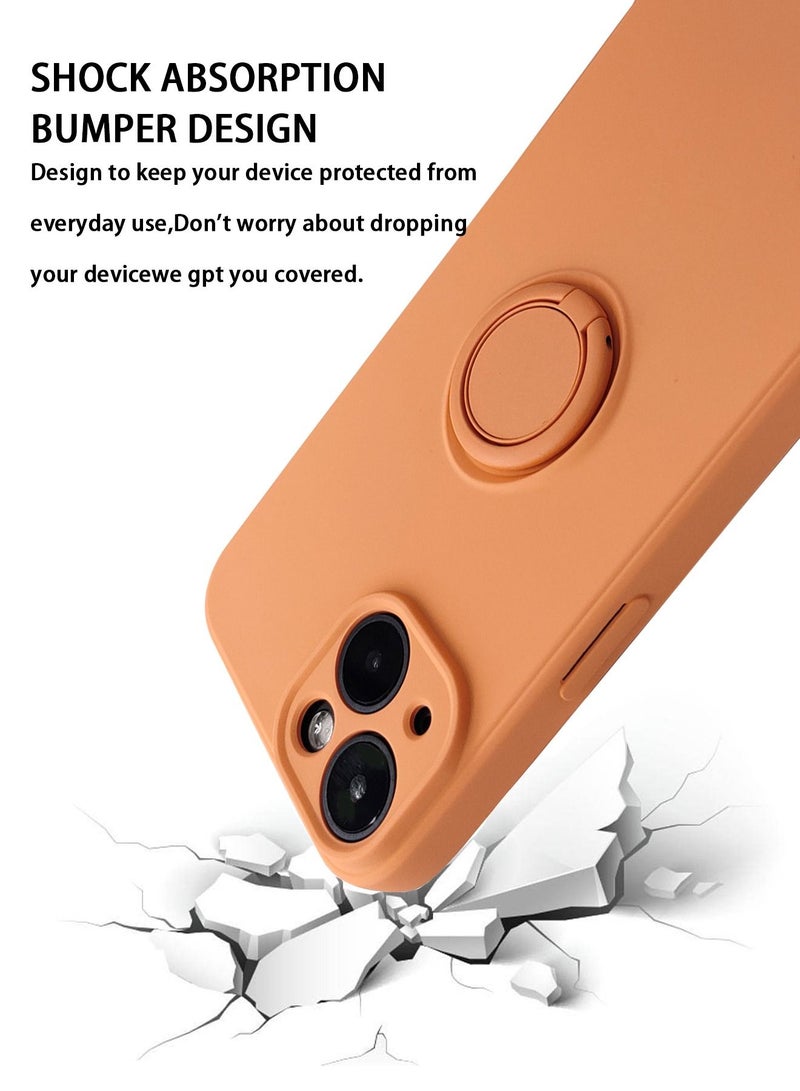 Case for iPhone 14 , Silicone Case with Ring 360°rotatable Kickstand Cover Support Magnetic Car Mount，Protective Cover with Strap Lanyard (Orange)  - Image 4