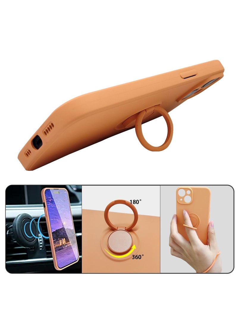 Case for iPhone 14 , Silicone Case with Ring 360°rotatable Kickstand Cover Support Magnetic Car Mount，Protective Cover with Strap Lanyard (Orange)  - Image 5