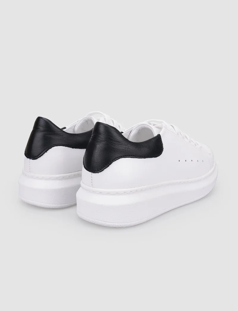 Cabani 100% Genuine Leather White - Black Women's Sneakers
