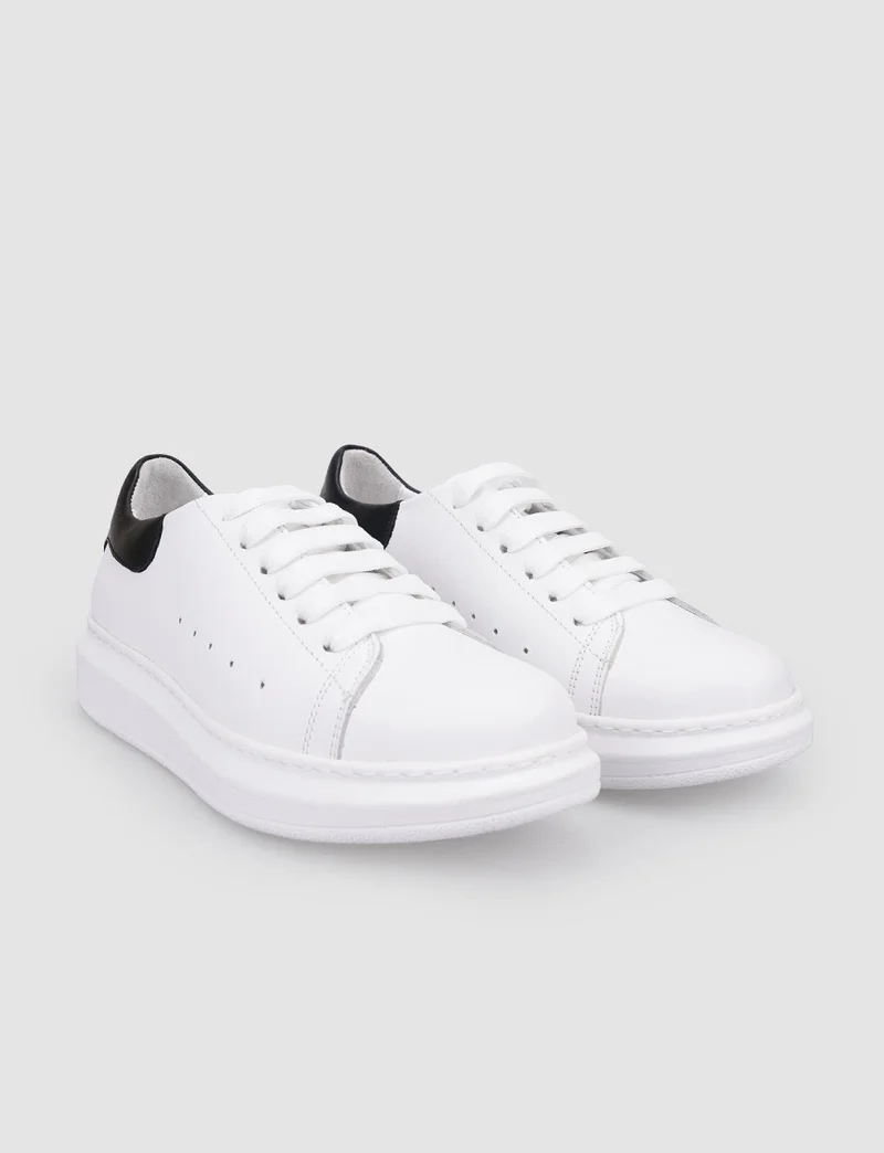 Cabani 100% Genuine Leather White - Black Women's Sneakers