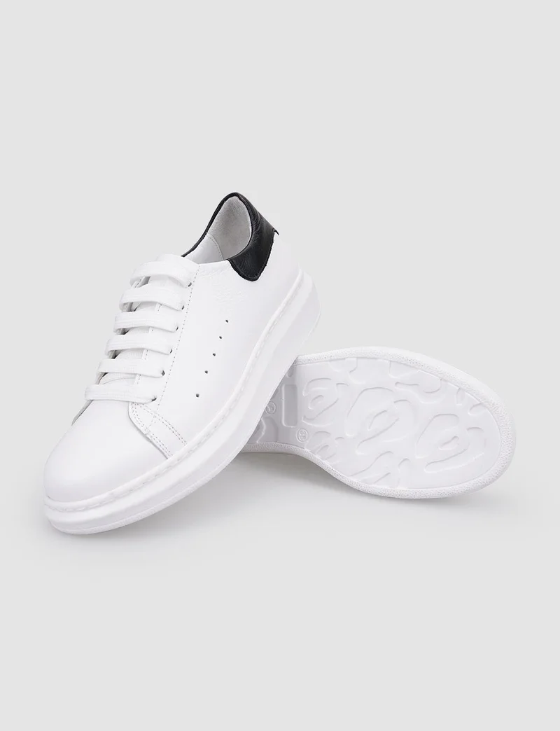 Cabani 100% Genuine Leather White - Black Women's Sneakers