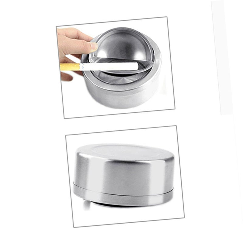 Stainless Steel Push Button Ashtray with Lid Windproof Portable - Image 3