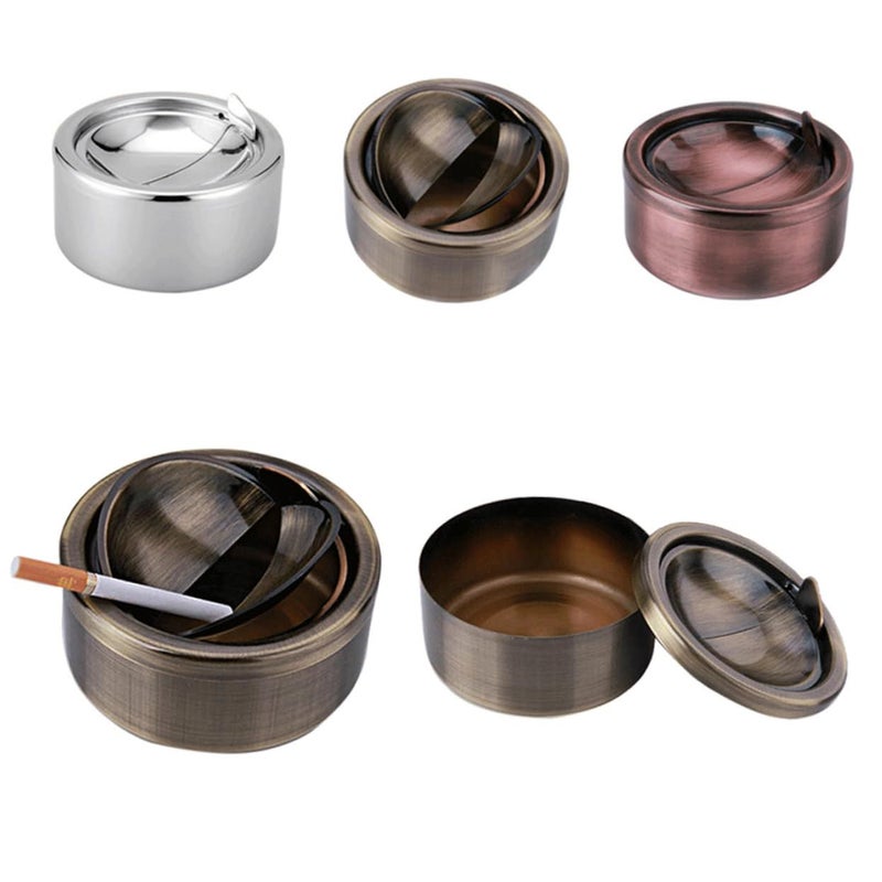 Stainless Steel Push Button Ashtray with Lid Windproof Portable - Image 2
