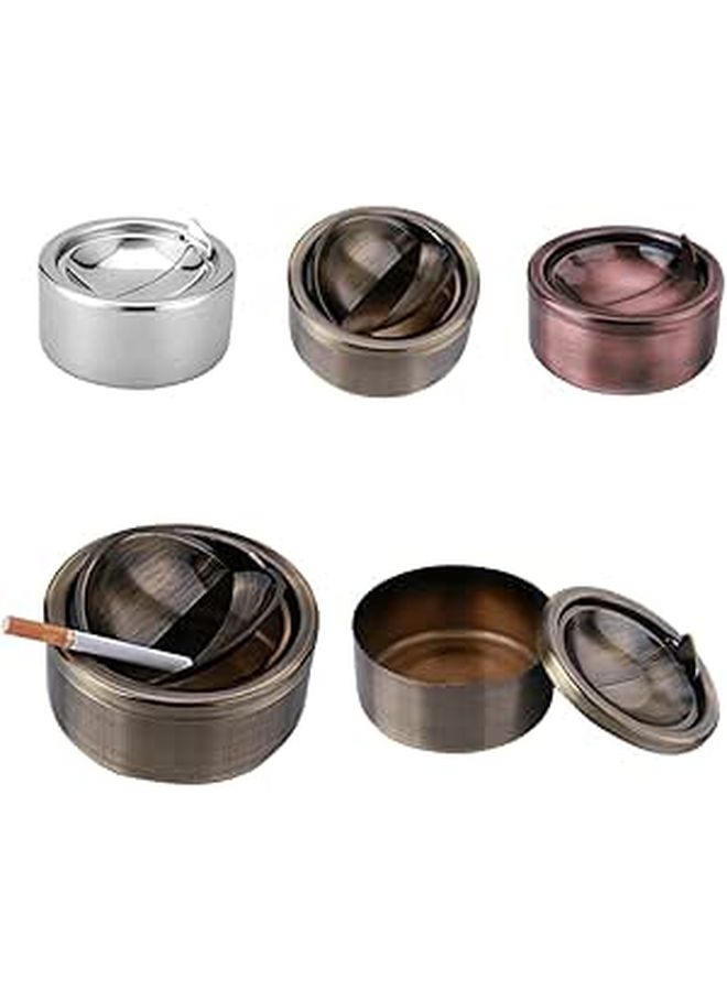 Stainless Steel Push Button Ashtray with Lid Windproof Portable - Image 1
