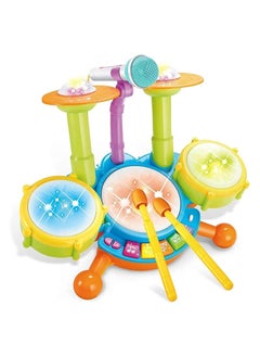 Toddler Toys for 1 2 3 4 5 6 Year Old Boys and Girls,Baby Musical Toys,Kids Drum Set,Electronic Musical Instruments Toddlers Toys with 2 Drum Sticks, Beats Flash Light and Adjustable Microphone