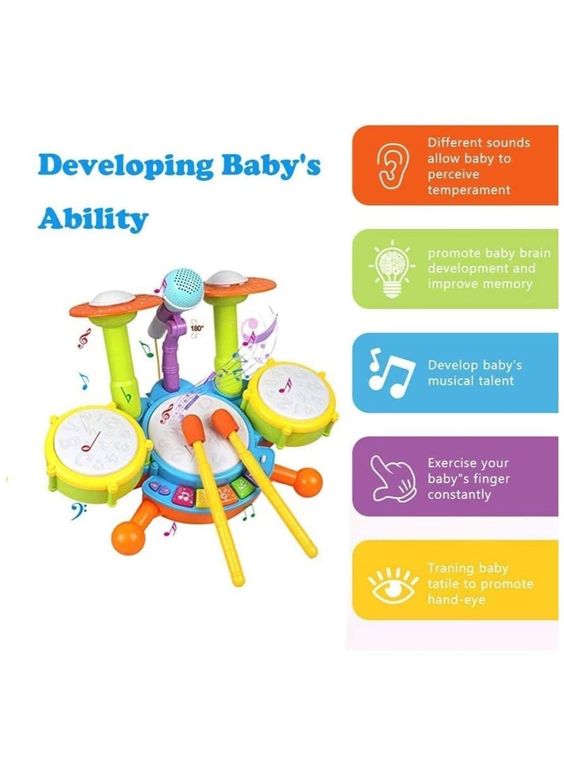 Generic - Toddler Toys for 1 2 3 4 5 6 Year Old Boys and Girls,Baby Musical Toys,Kids Drum Set,Electronic Musical Instruments Toddlers Toys with 2 Drum Sticks, Beats Flash Light and Adjustable Microphone - Image 1