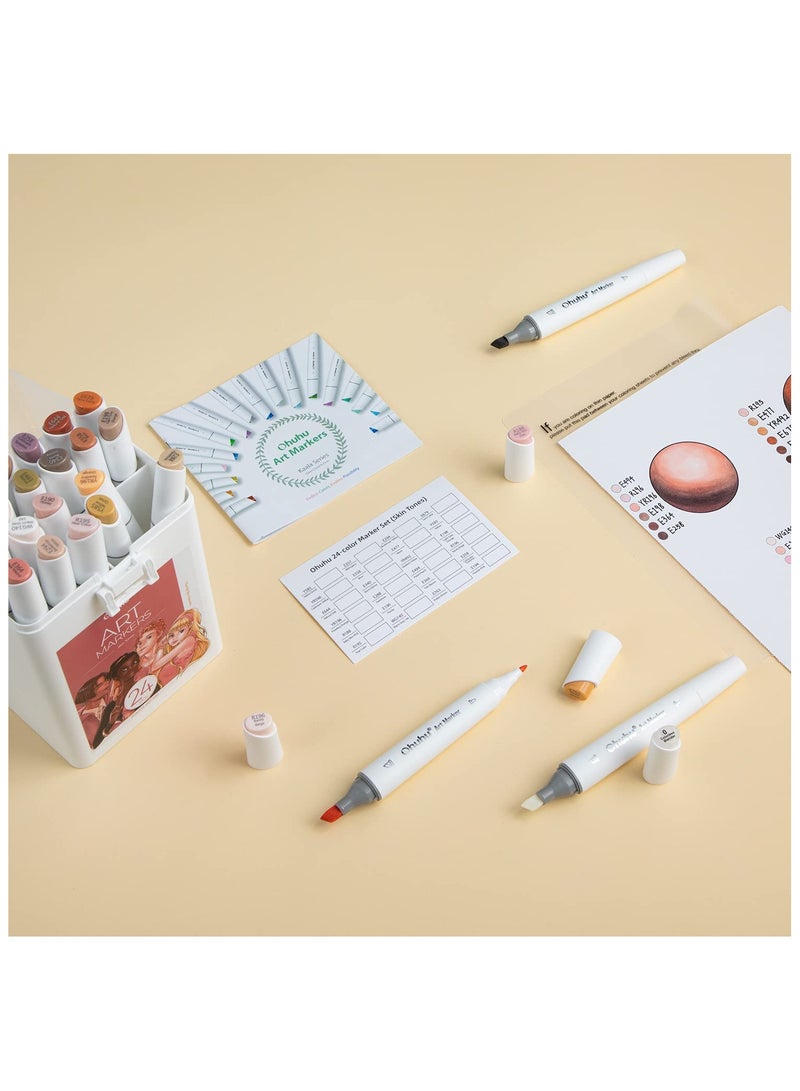Ohuhu  Markers Skin Tone Marker Slim Broad and Fine Double Tipped Marker Set for Artists Adults Coloring Professional Illustration, 24 Portrait Colors - Image 4