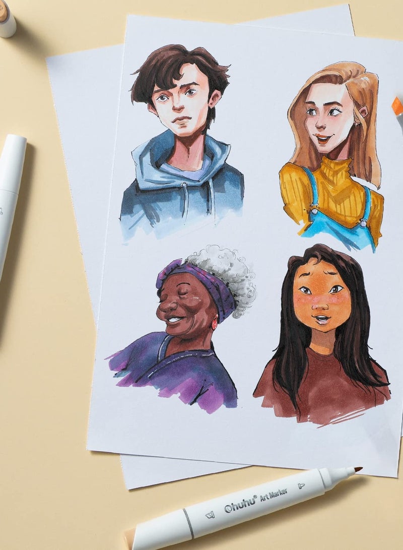 Ohuhu  Markers Skin Tone Marker Slim Broad and Fine Double Tipped Marker Set for Artists Adults Coloring Professional Illustration, 24 Portrait Colors - Image 2