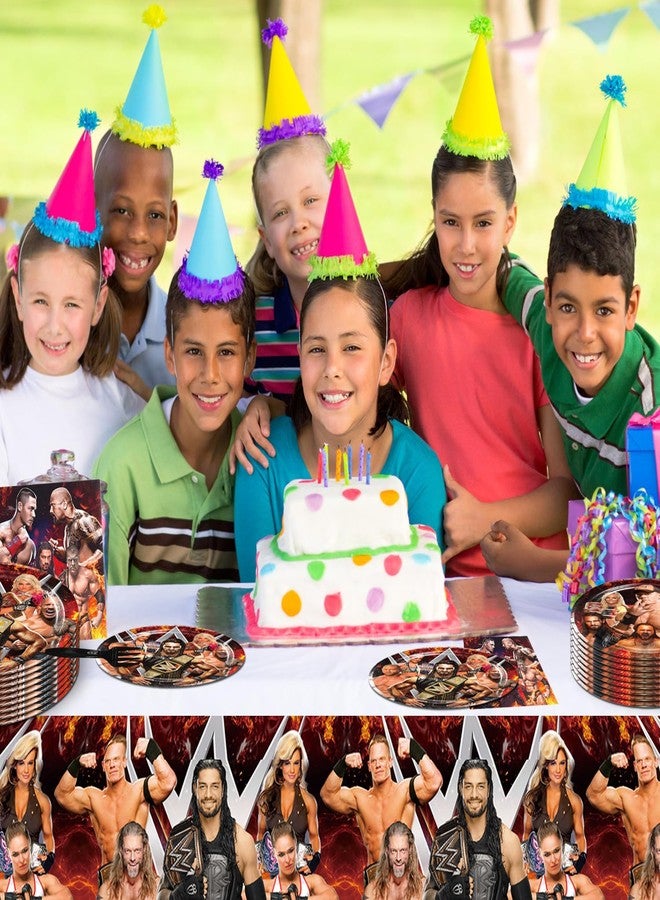 PINUO Wrestling Birthday Party Tableware Set - Includes Wrestling Theme Tablecloth, Plates, Napkins, Forks for Boxing Party Decorations - Image 3