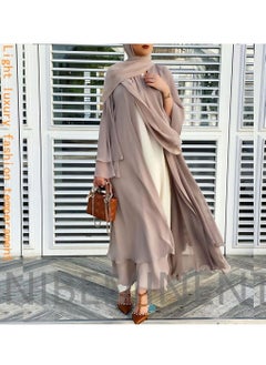 NIBEMINENT Women's Fashion Abaya Soft Elegant Suit Cardigan Scarf Casual Solid Color Dress Feminine Elegant Chiffon Muslims Long Sleeved Cardigan  - Image 2