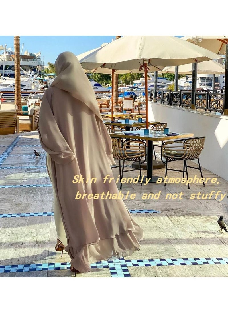 NIBEMINENT Women's Fashion Abaya Soft Elegant Suit Cardigan Scarf Casual Solid Color Dress Feminine Elegant Chiffon Muslims Long Sleeved Cardigan  - Image 4