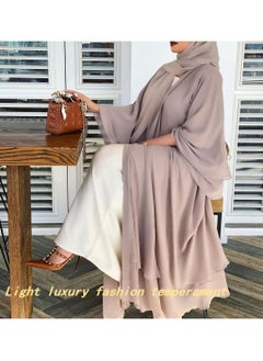 NIBEMINENT Women's Fashion Abaya Soft Elegant Suit Cardigan Scarf Casual Solid Color Dress Feminine Elegant Chiffon Muslims Long Sleeved Cardigan  - Image 5