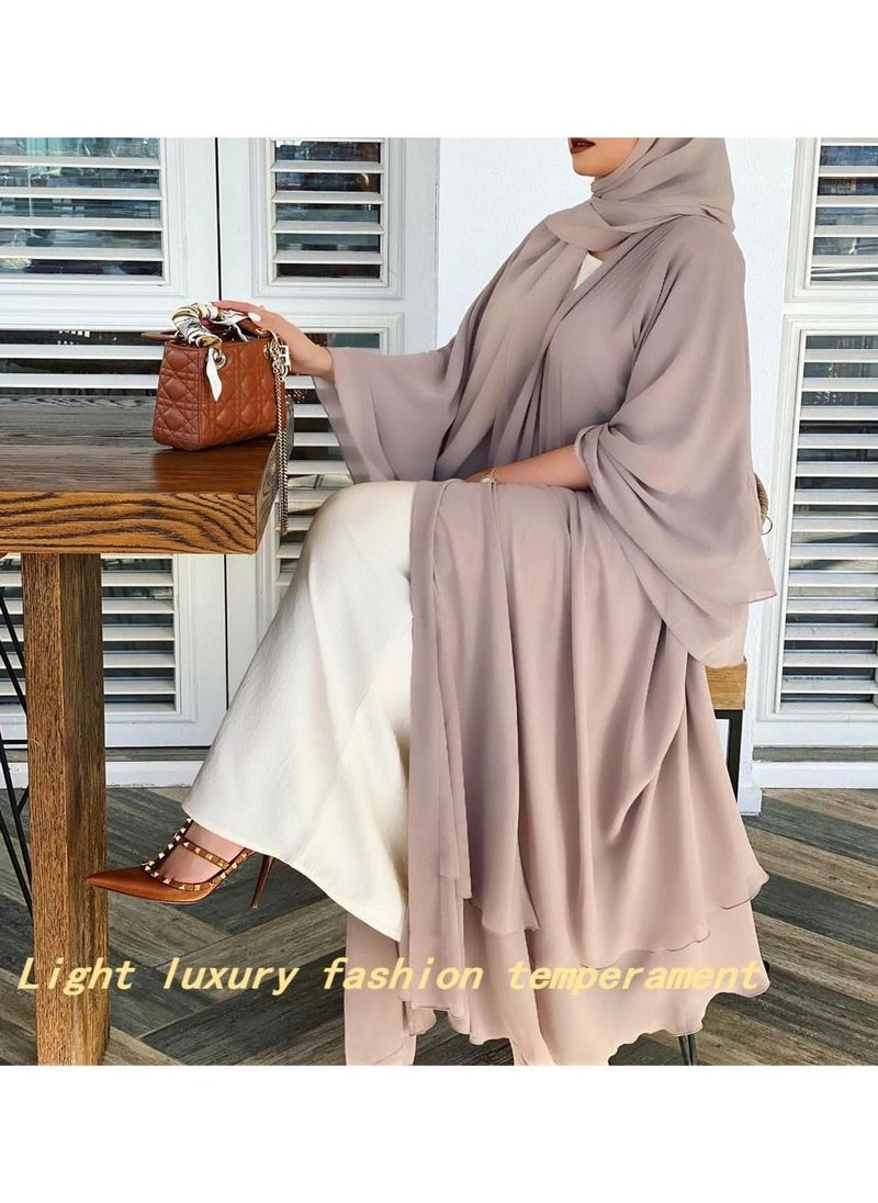 NIBEMINENT Women's Fashion Abaya Soft Elegant Suit Cardigan Scarf Casual Solid Color Dress Feminine Elegant Chiffon Muslims Long Sleeved Cardigan  - Image 5