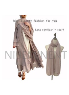 NIBEMINENT Women's Fashion Abaya Soft Elegant Suit Cardigan Scarf Casual Solid Color Dress Feminine Elegant Chiffon Muslims Long Sleeved Cardigan  - Image 1
