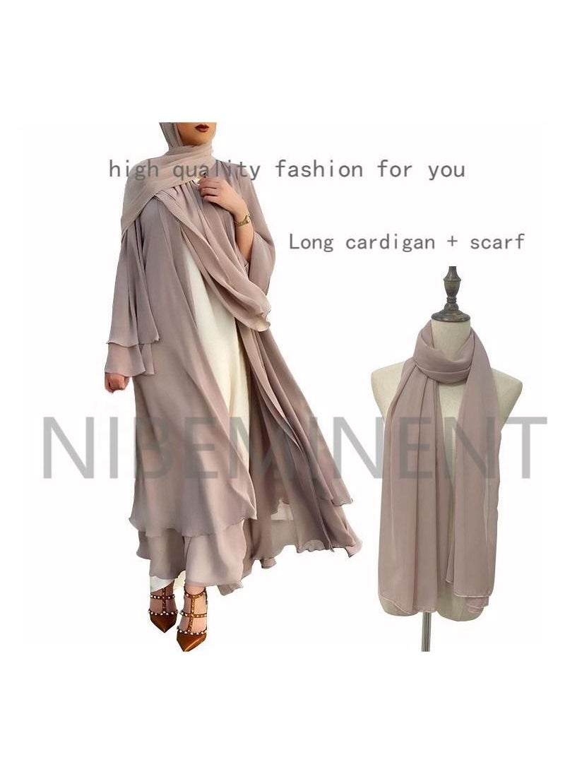 NIBEMINENT Women's Fashion Abaya Soft Elegant Suit Cardigan Scarf Casual Solid Color Dress Feminine Elegant Chiffon Muslims Long Sleeved Cardigan  - Image 1