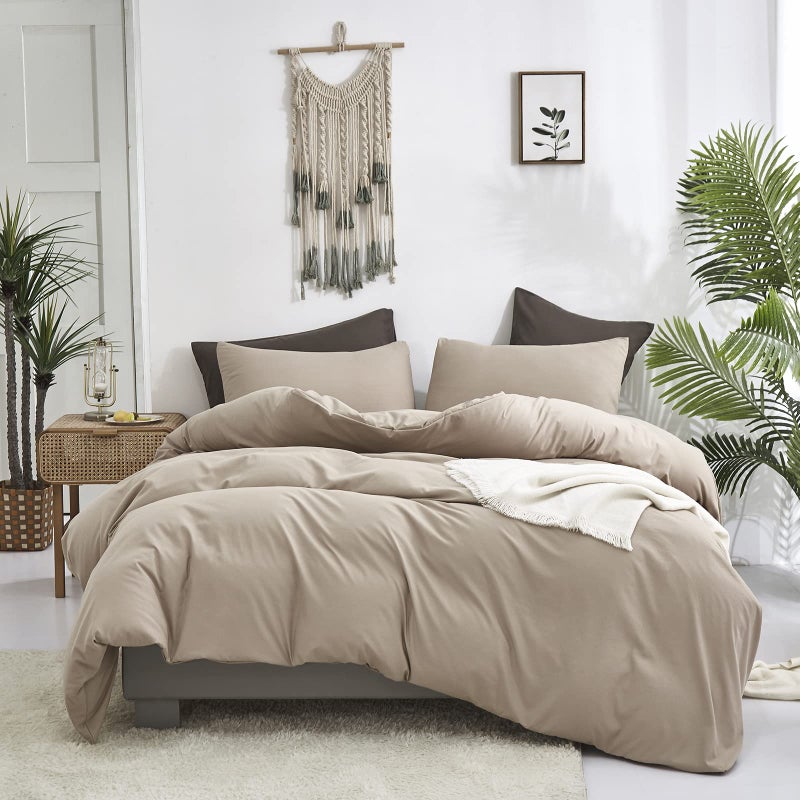 Cottonight Cream Coffee Comforter Set Queen Khaki Bedding Comforter Set Full Dark Champagne Solid Blanket Quilts Cream Khaki Modern Soft Breathable Taupe 3 Piece Light Coffee Bedding Set For Queen Bed - Image 3