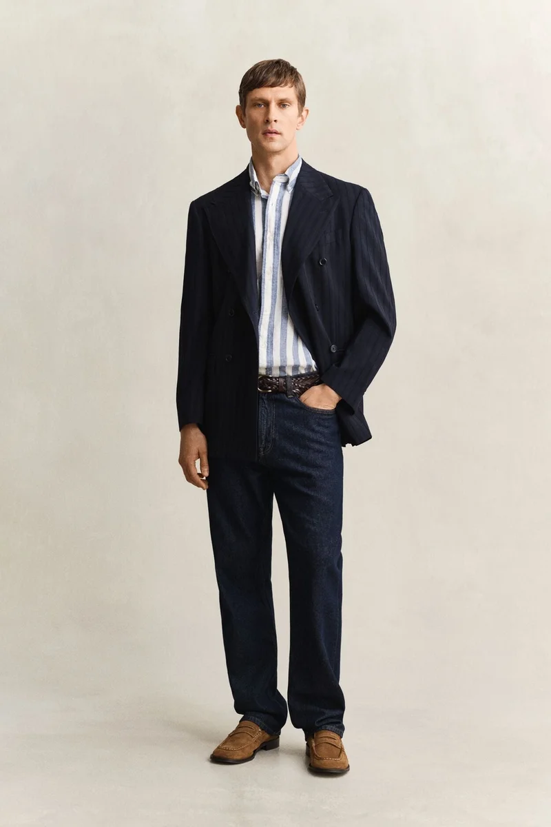 GANT  Regular Cotton Linen Stripe Short SleeveShirt for Men | Best Price UAE