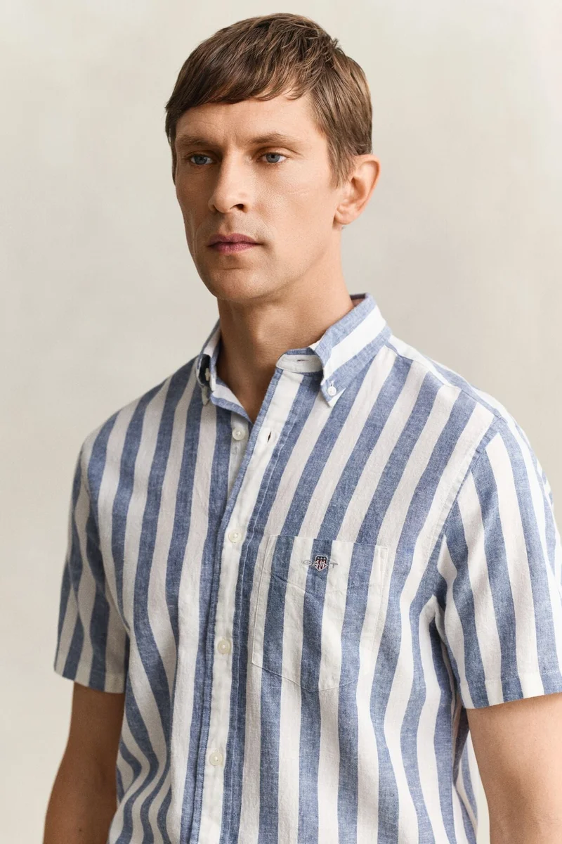 GANT  Regular Cotton Linen Stripe Short SleeveShirt for Men | Best Price UAE