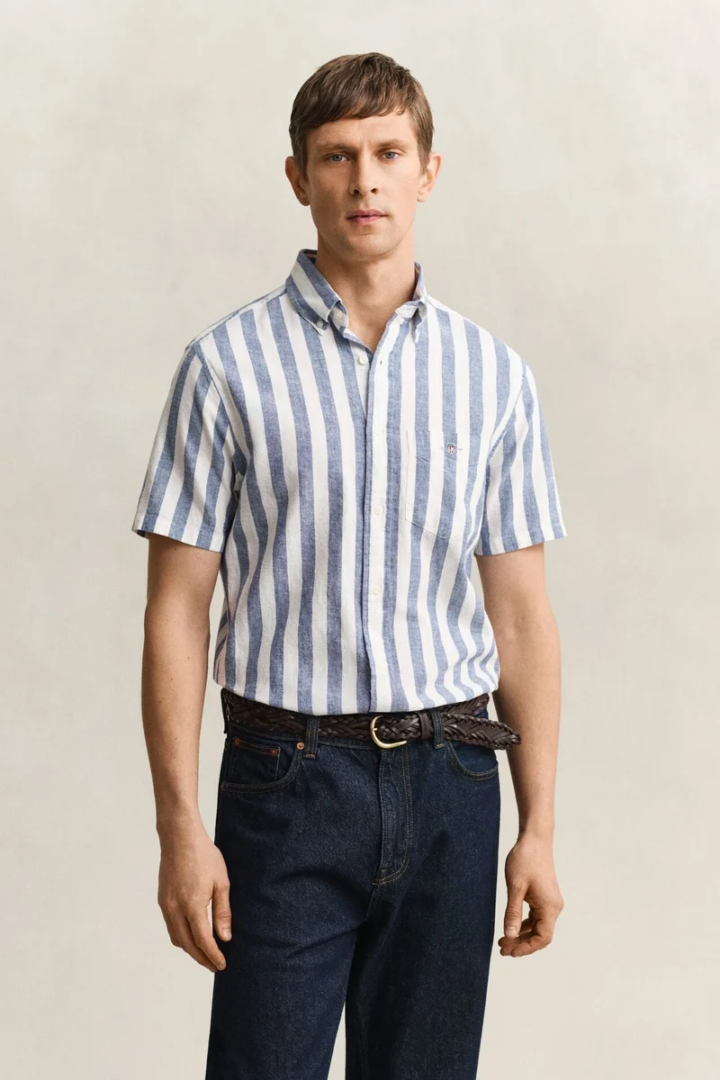 GANT  Regular Cotton Linen Stripe Short SleeveShirt for Men | Best Price UAE