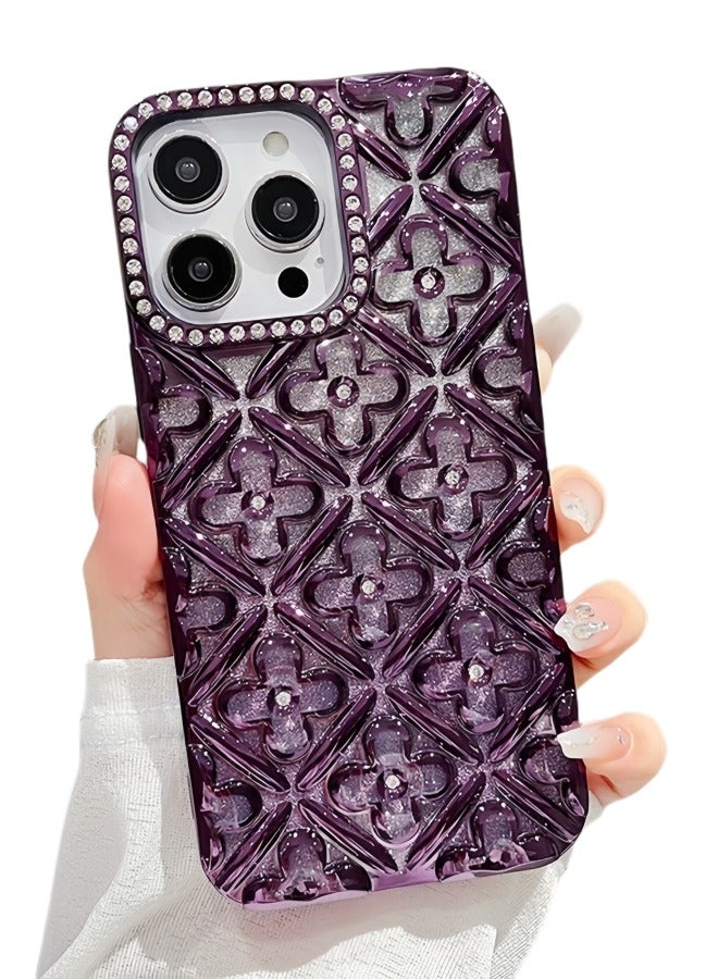 جراب iPhone 15 Pro عصري: غطاء معدني متدرج لامع مع زهرة البرسيم المحظوظة ذات الأربع أوراق | مقاوم للصدمات - Image 1