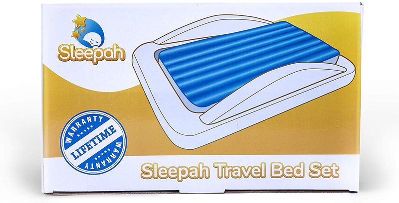 Sleepah Inflatable Toddler Travel Bed Portable Kids Air Mattress Set w Safety Bed Rail Guards for Kids & Toddlers â€“ Set Includes Pump, Carry Case, Pillow & More - Perfect Transitional Cot Aqua - Image 5