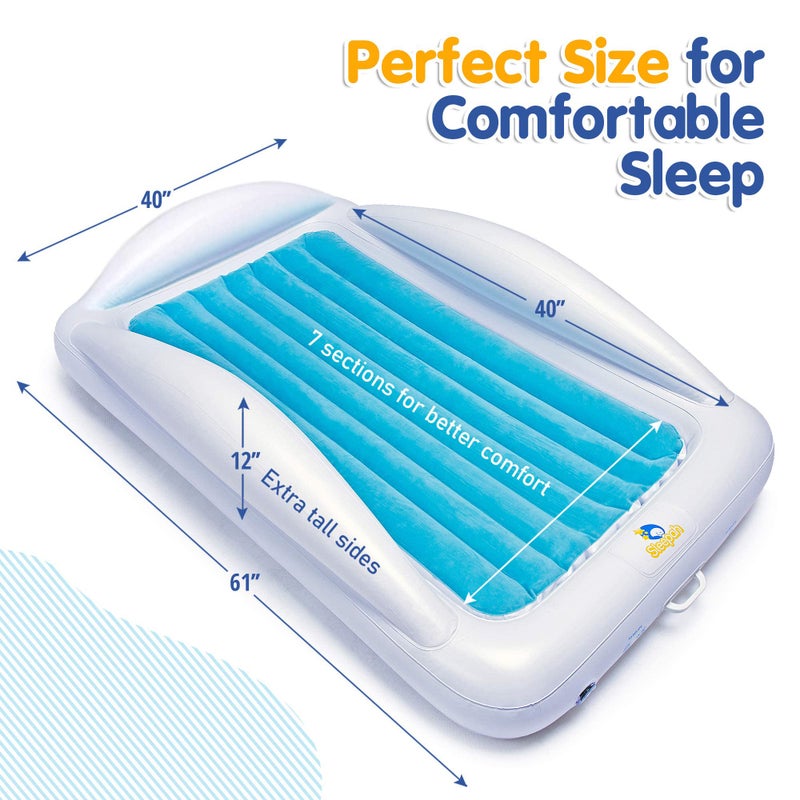 Sleepah Inflatable Toddler Travel Bed Portable Kids Air Mattress Set w Safety Bed Rail Guards for Kids & Toddlers â€“ Set Includes Pump, Carry Case, Pillow & More - Perfect Transitional Cot Aqua - Image 3