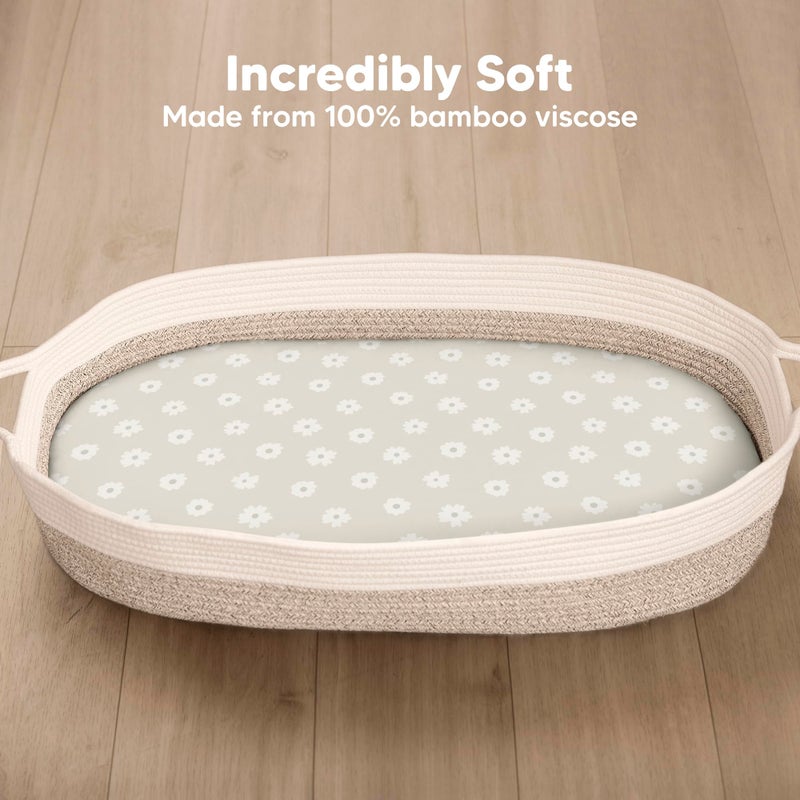 KeaBabies 2-Pack Baby Bassinet Sheets Girl, Boy - 33x17 Viscose Derived from Bamboo Bedside Mattress Fitted Bassinet Sheets, Compatible with Halo Bassinest Swivel Sleeper, Baby Delight, Graco (Meadow) - Image 2