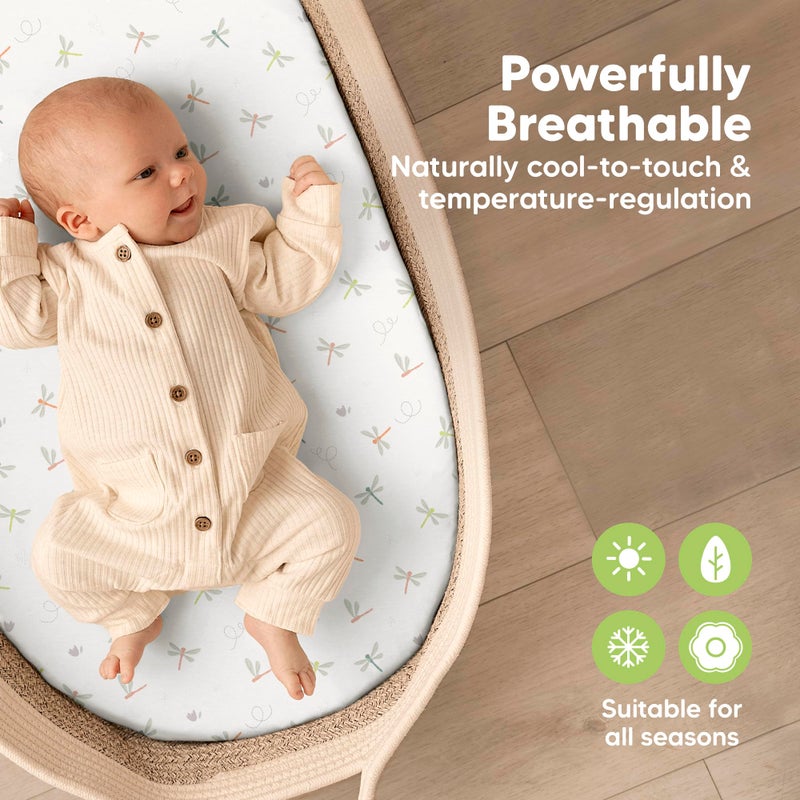 KeaBabies 2-Pack Baby Bassinet Sheets Girl, Boy - 33x17 Viscose Derived from Bamboo Bedside Mattress Fitted Bassinet Sheets, Compatible with Halo Bassinest Swivel Sleeper, Baby Delight, Graco (Meadow) - Image 4