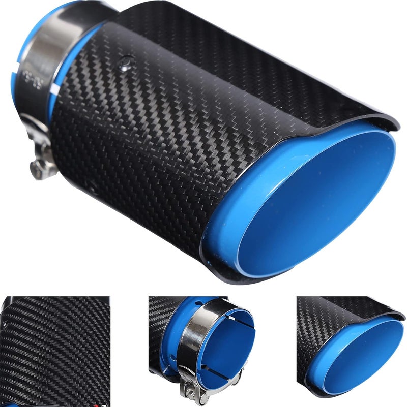 klarako 2.5" Inlet 3.5" Outlet Carbon Fiber Exhaust Tip Tail Throat Pipe Straight Single Outlet Blue Inside - Image 4