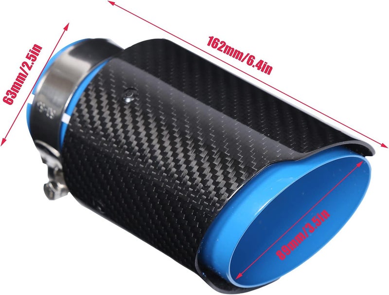 klarako 2.5" Inlet 3.5" Outlet Carbon Fiber Exhaust Tip Tail Throat Pipe Straight Single Outlet Blue Inside - Image 2