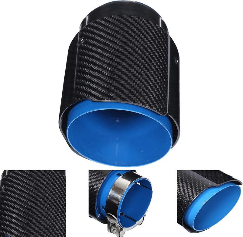 klarako 2.5" Inlet 3.5" Outlet Carbon Fiber Exhaust Tip Tail Throat Pipe Straight Single Outlet Blue Inside - Image 5