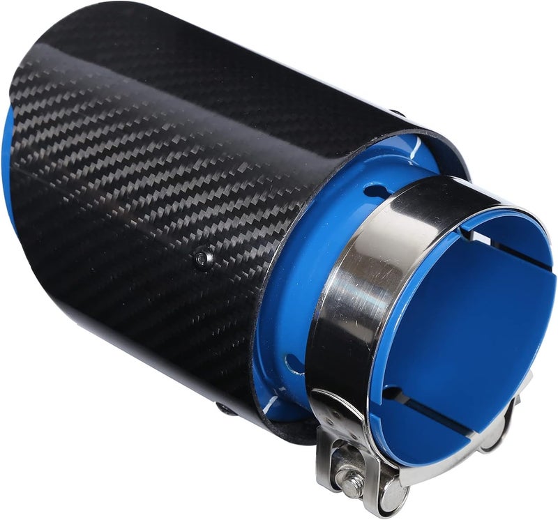 klarako 2.5" Inlet 3.5" Outlet Carbon Fiber Exhaust Tip Tail Throat Pipe Straight Single Outlet Blue Inside - Image 1