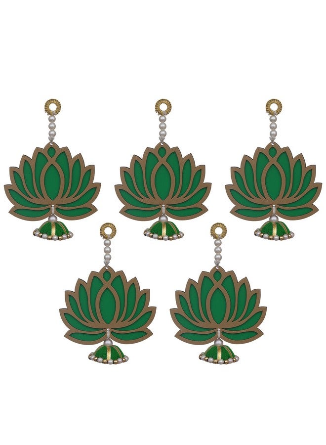 Webelkart Premium Green Lotus Wall Hanging |Lotus Back Drop Hanging | Ganpati Decoration Wall Hanging Home And Office Decor (Wood Set Of 5) 6" Inches Green Hanging  - Image 1