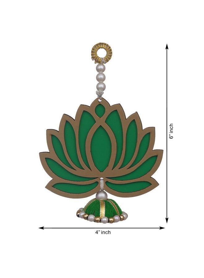 Webelkart Premium Green Lotus Wall Hanging |Lotus Back Drop Hanging | Ganpati Decoration Wall Hanging Home And Office Decor (Wood Set Of 5) 6" Inches Green Hanging  - Image 2