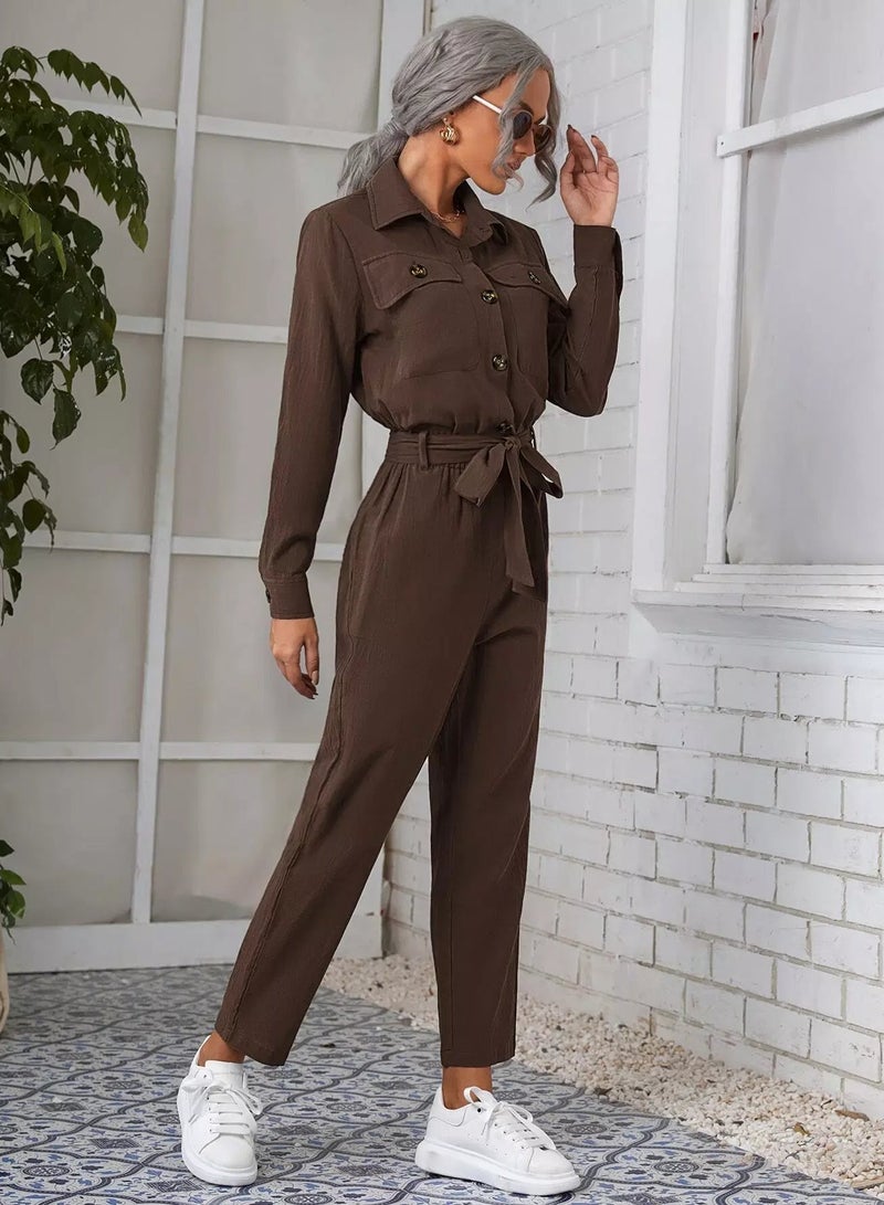 Flap Pocket Belted Shirt Jumpsuit - Image 4