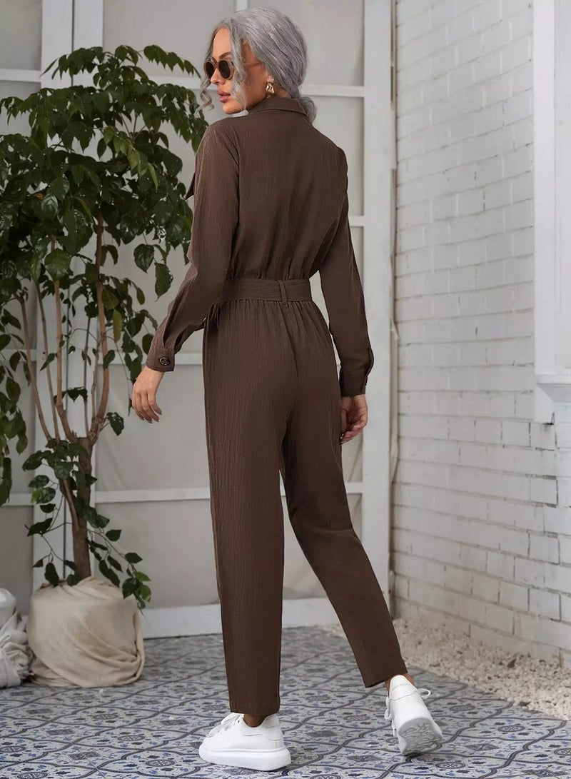 Flap Pocket Belted Shirt Jumpsuit - Image 2