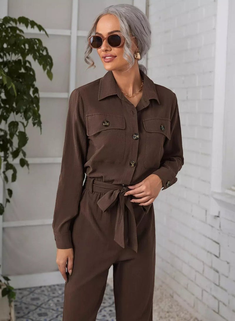 Flap Pocket Belted Shirt Jumpsuit - Image 3