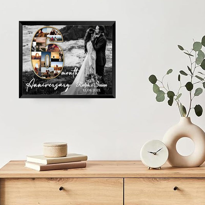 Custom Heart Beat 6 Month Anniversary Gift, Custom Number Photo Collage, Framed Poster, (8 x 12 Inch) - Image 2