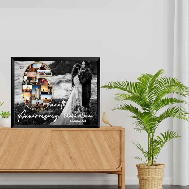 Custom Heart Beat 6 Month Anniversary Gift, Custom Number Photo Collage, Framed Poster, (8 x 12 Inch) - Image 3